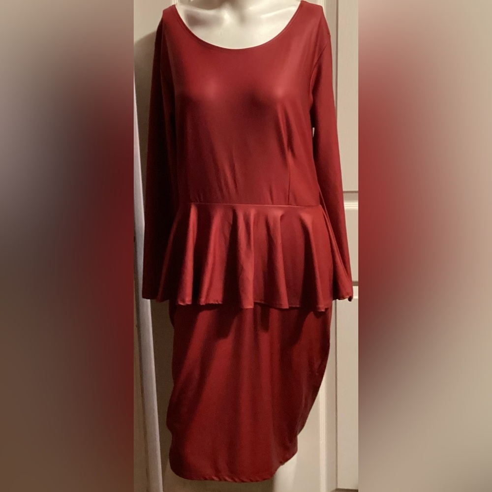 BURGUNDY PEPLUM DRESS
